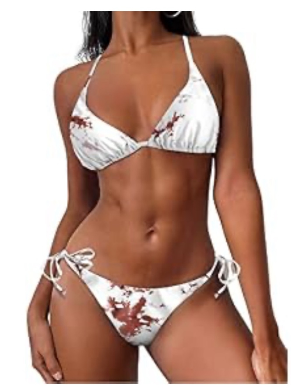 Zaful White Bikini with Brown Tie-Dye Splatter